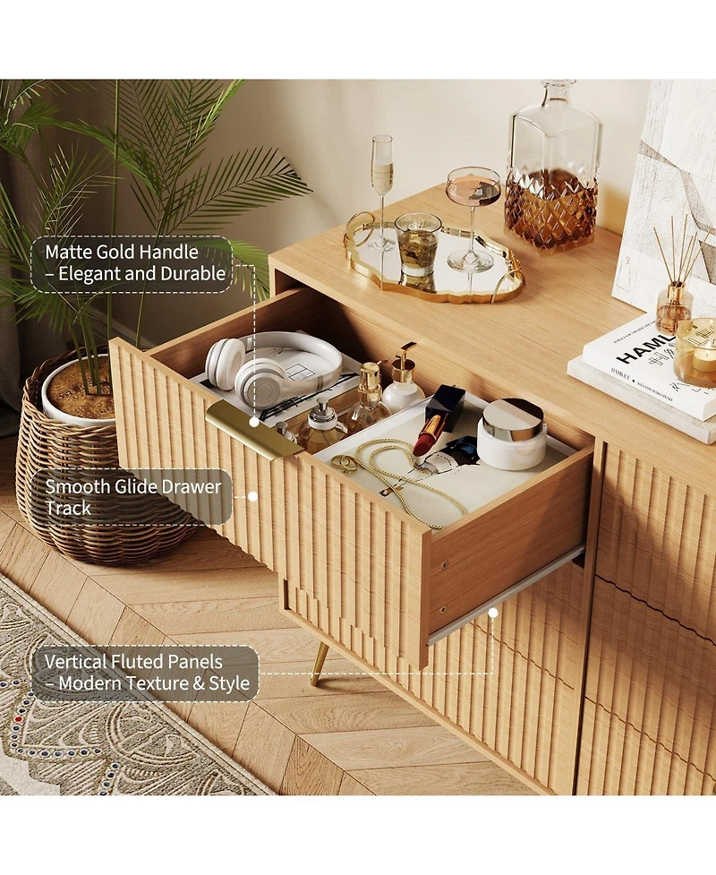gaomon Fluted 6 Drawer Dresser for Bedroom, 47" Wide Wood Chest with Metal Handles Storage Cabinet