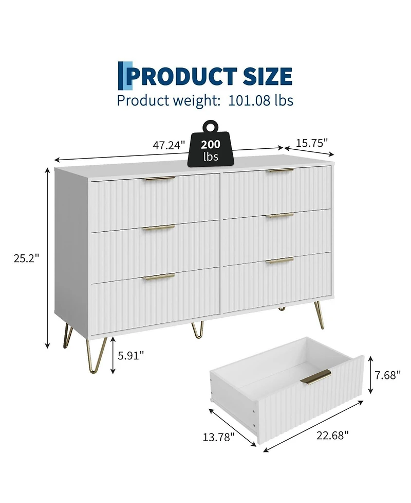 gaomon Fluted Drawer Dresser for Bedroom