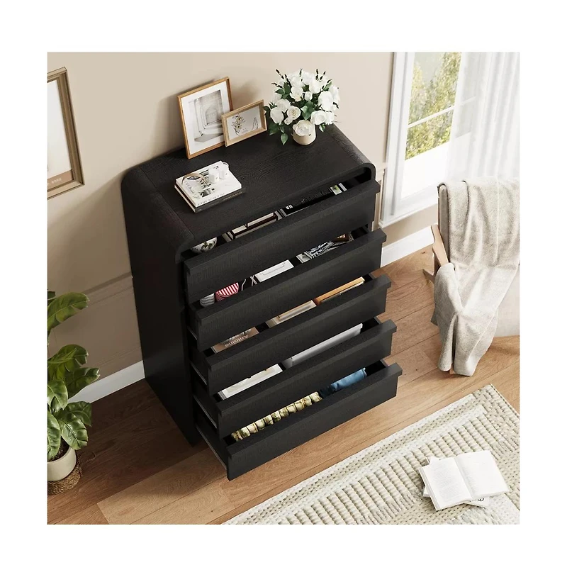 gaomon Arched 5 Drawer Wood Dresser with Curved Profile, Modern Storage Chest