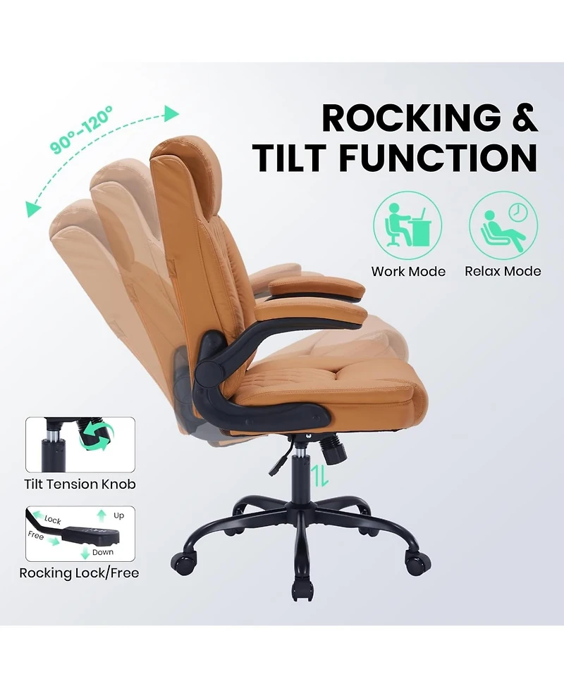 gaomon Ergonomic Executive Office Chair, Heavy Duty 350 Lbs Weight Capacity, Pu Leather with Lumbar Support and Turn-Up Arms, for Home Office