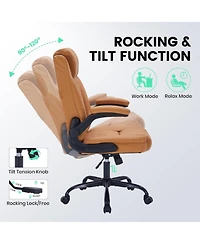 gaomon Ergonomic Executive Office Chair, Heavy Duty 350 Lbs Weight Capacity, Pu Leather with Lumbar Support and Turn-Up Arms, for Home Office