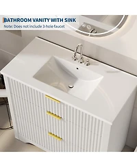 Gaomon Fluted Bathroom Vanity with Ceramic Sink Freestanding Cabinet with Soft-Close Drawers and 1 Rotating-Down Drawer 36 In