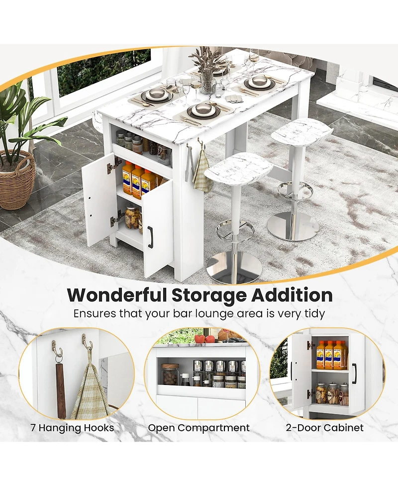 Gymax Long Counter Height Table Bar Table Faux Marble Pub Table Cabinet