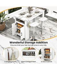 Gymax Long Counter Height Table Bar Table Faux Marble Pub Table Cabinet