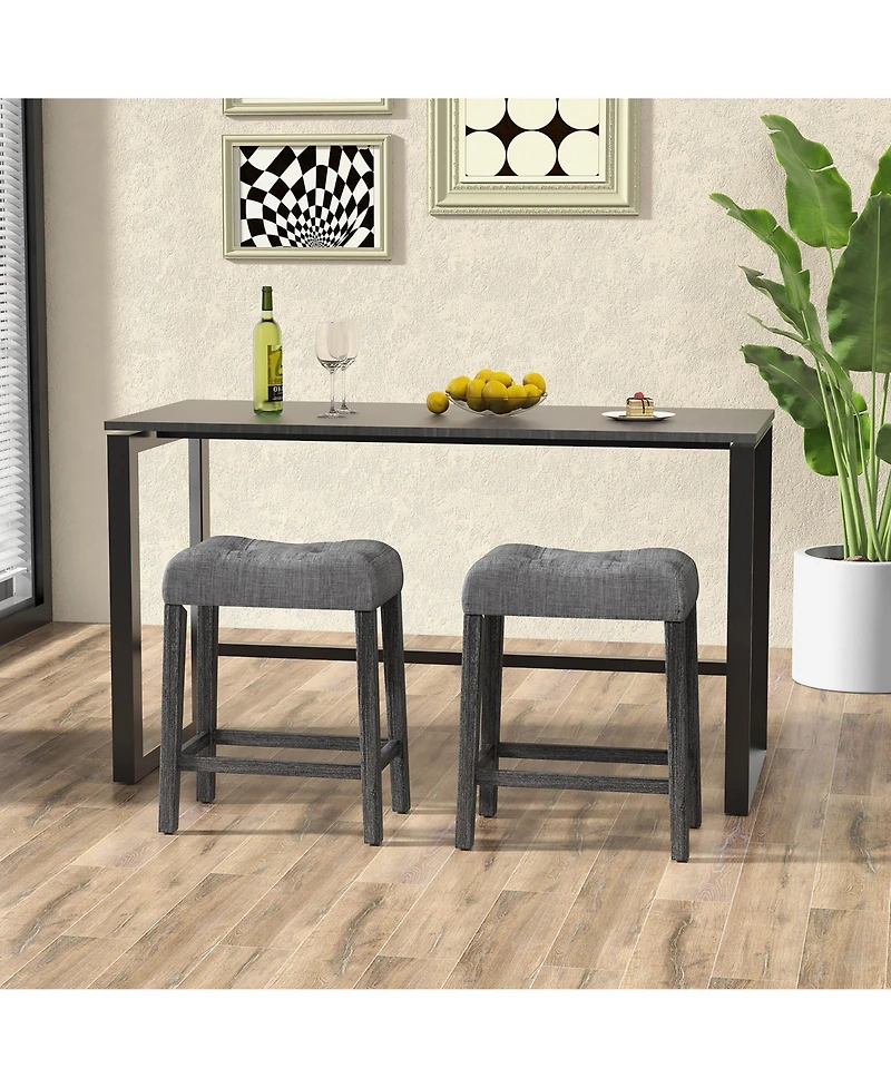 Gymax 24'' Saddle Bar Stools Set of 4 w/ Footrest Rubber Wood Frame for Kitchen Island