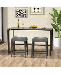 Gymax 24'' Saddle Bar Stools Set of 4 w/ Footrest Rubber Wood Frame for Kitchen Island