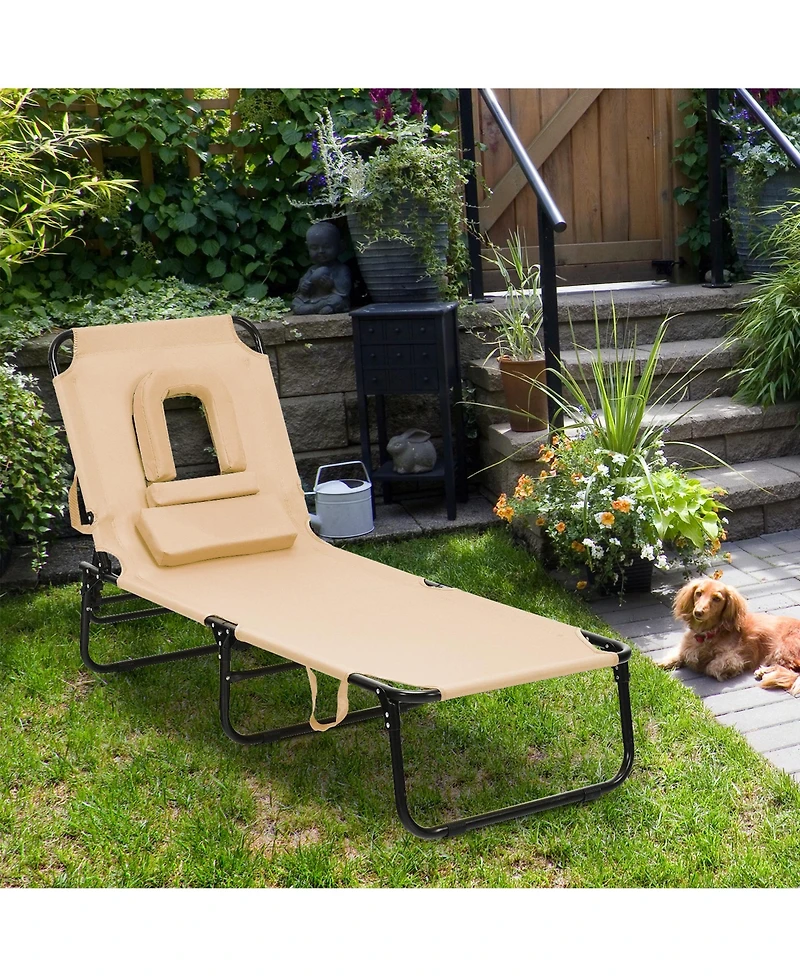 Gymax Folding Chaise Lounge Chair Bed Adjustable Beach Patio Camping Recliner