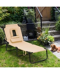 Gymax Folding Chaise Lounge Chair Bed Adjustable Beach Patio Camping Recliner