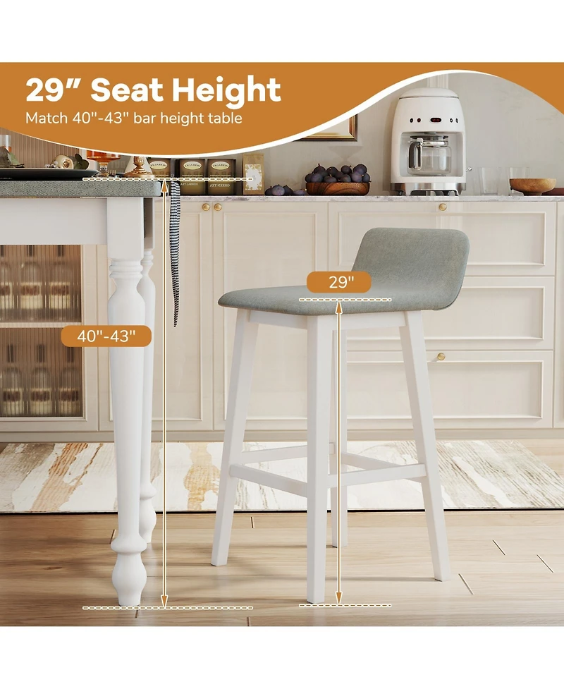 Slickblue Set of 2 High Top Counter Chairs with Low Back Support, Padded Seat and Rubber Wood Frame