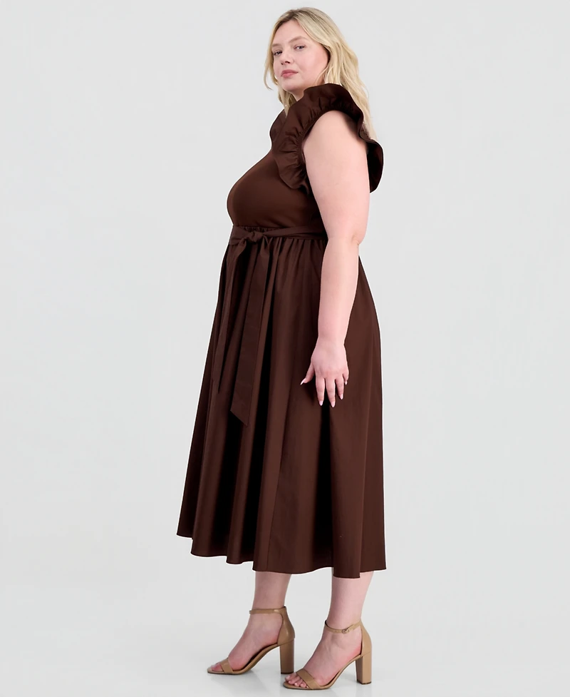 Anne Klein Plus Mixed Knit Woven Midi Dress