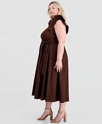 Anne Klein Plus Mixed Knit Woven Midi Dress