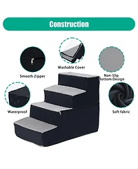 Aostirmotor 4-Step Dog Stairs for Small Medium Dogs and Cats, 18"H High Density Foam Pet Ramp with Non-Slip Bottom, Grey
