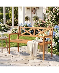 Gymax Outdoor Loveseat Bench 2-Person Patio Acacia Wood Garden Chair w/ Armrests