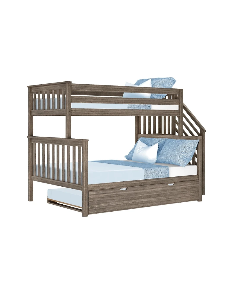 Max and Lily Twin over Full Staircase Bunk Bed with Trundle, Clay