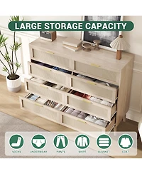 gaomon 8 Drawer Dresser for Bedroom, Rattan Dresser with Metal Handles, Farmhouse Chest of Drawer