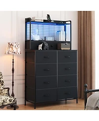gaomon 11 Drawer Fabric Dresser with Charging Station, Wireless Charger and Rgb Led Lights Storage Organizer