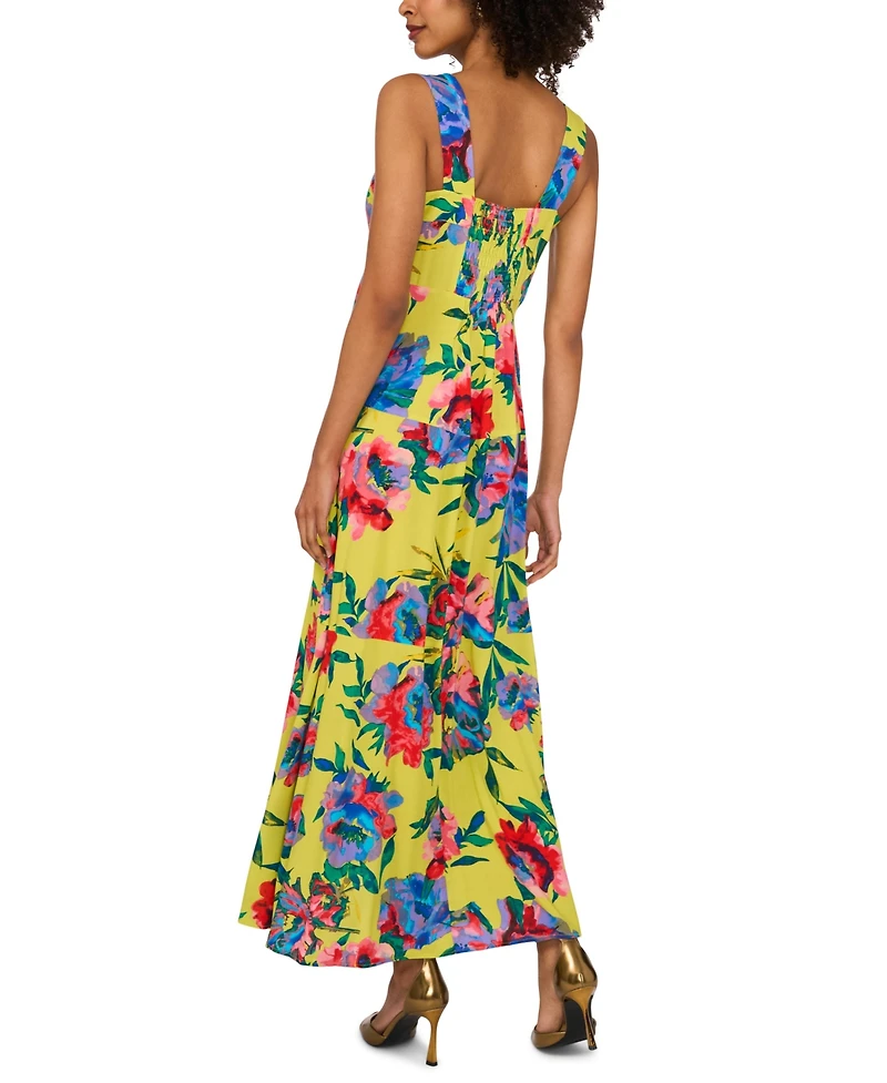 Vince Camuto Women's Floral Square-Neck Smocked-Back Sleeveless Maxi Dress