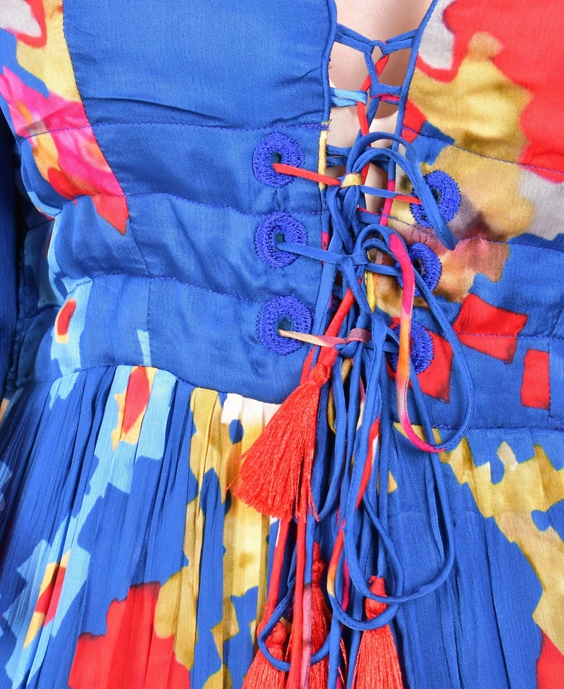 Raas Women's Blue Angel Sleeves Ruffle Maxi Sundress