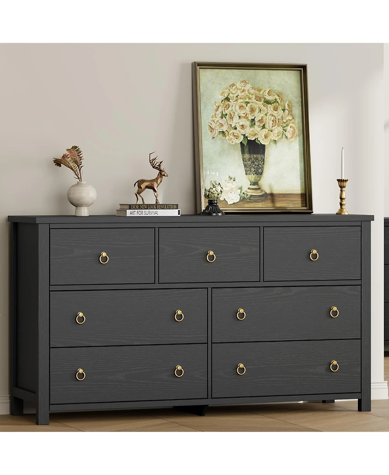 gaomon 7 Drawer Modern Dresser and Tv Stand, 54" Wide Wooden Storage Cabinet for Bedroom Living Room