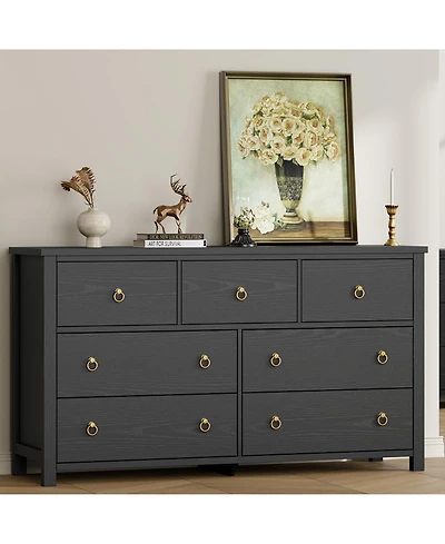 gaomon 7 Drawer Modern Dresser and Tv Stand, 54" Wide Wooden Storage Cabinet for Bedroom Living Room
