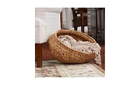 Household Essentials Round Woven Basket with Handles, Water Hyacinth Wicker Basket with Handles