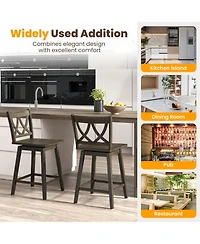 Slickblue 2 Piece Wooden Bar Stool Set Rubber Wood Frame Chairs