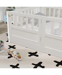 Rainsken Montessori Floor Bed, with Fence and Open Door, Children's Bed Frame