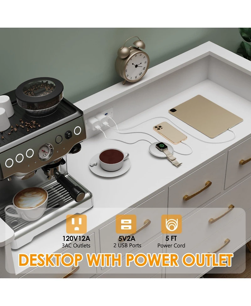 gaomon 8 Drawer Dresser with Led Lights, Charging Station and Open Shelf for Bedroom