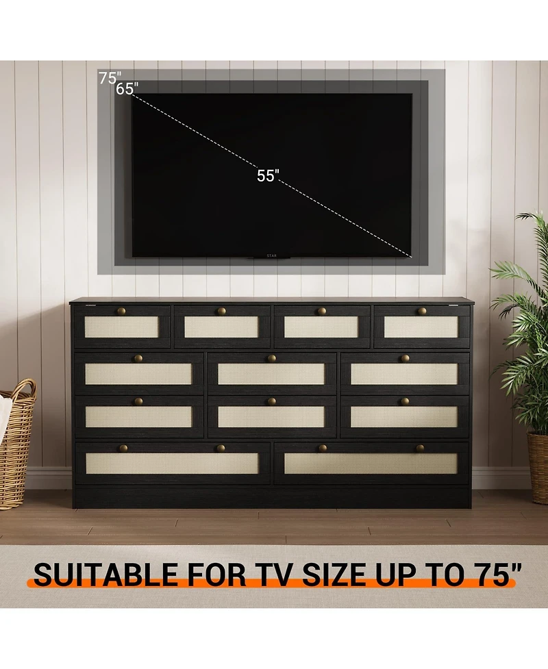 gaomon 12 Drawer Wood Dresser for Bedroom, 61" Wide Storage Cabinet Tv Stand 65" Tv, Chest Living Room