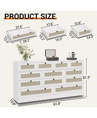 gaomon 12 Drawer Wood Dresser for Bedroom, 61" Wide Storage Cabinet Tv Stand 65" Tv, Chest Living Room