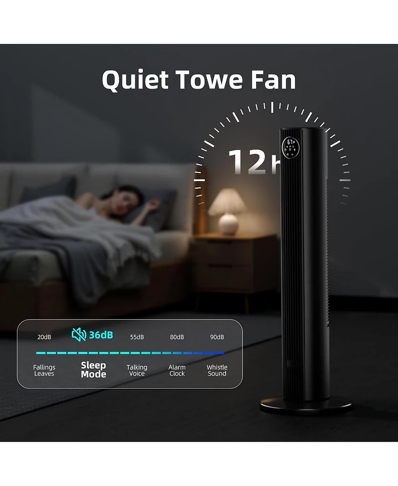 Cowsar 36" Tower Fan, 85° Oscillating, Quiet, 3 Speeds, 4 Modes, Remote