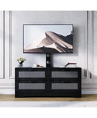 gaomon Rattan TV Stand with Mount for Tvs up to 70", Farmhouse Media Console 4 Drawers and Adjustable Bracket