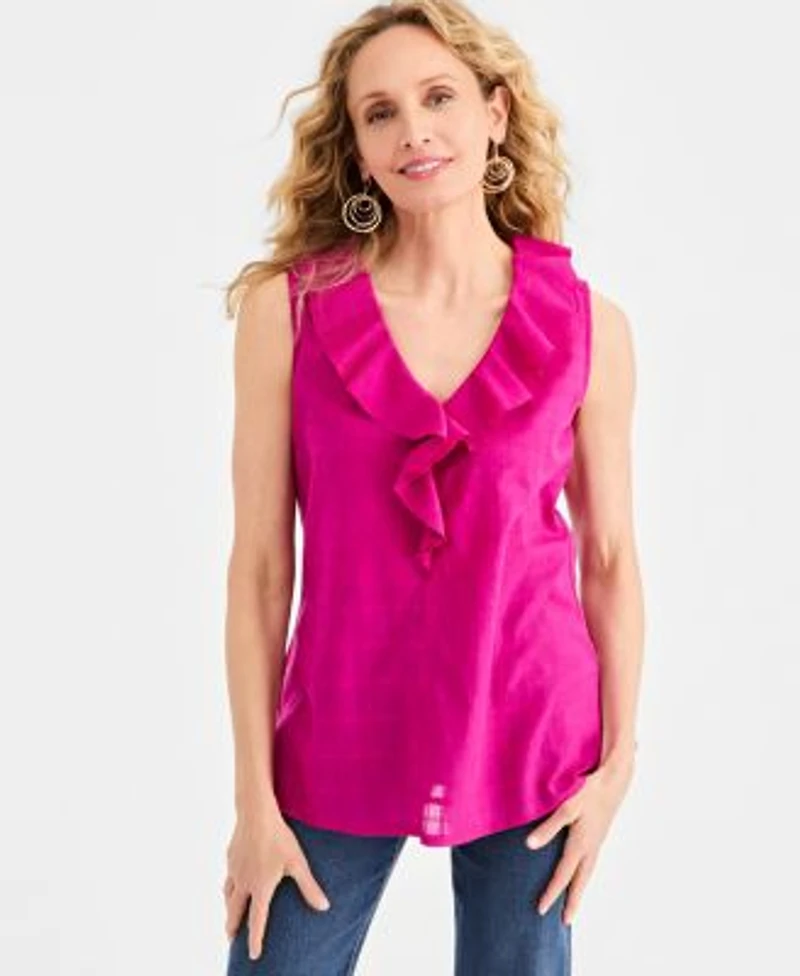 Style Co Womens Cotton Sleeveless Ruffle Top Macys Exclusive