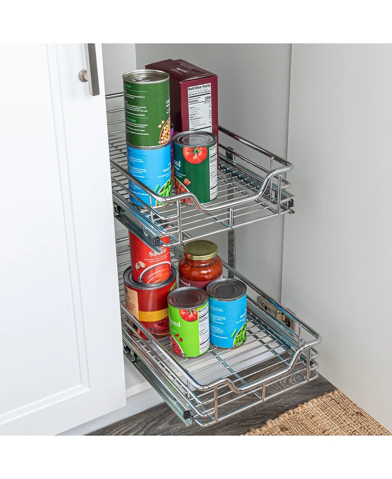 Household Essentials Glidez 11.75" W Steel Pull-Out Storage Organizer, 2-Tier Design, Chrome