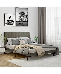 Gouun Queen Size Tufted Upholstered Bed Frame with Channel Headboard