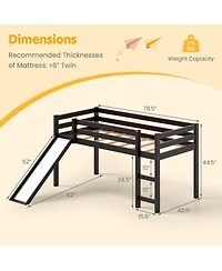 Gouun Twin Low Loft Bed with Built-In Slide and Dual Ladders