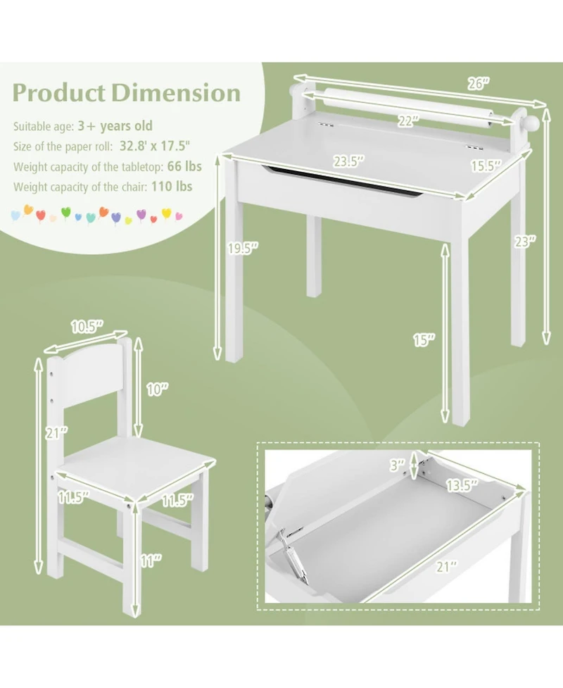 Gouun Kids Activity Table and Chair Set with Storage and Paper Roll Holder
