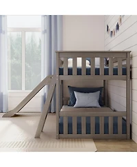 Max & Lily Twin Over Low Bunk Bed with Slide, Solid Wood Kids Platform Guardrails