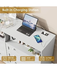 gaomon 6 Drawer Dresser with Rgb Led Lights, Power Outlet and 2 Open Shelves