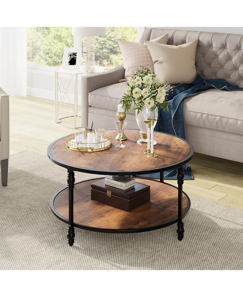 Homfan 2-Tier Round Coffee Table