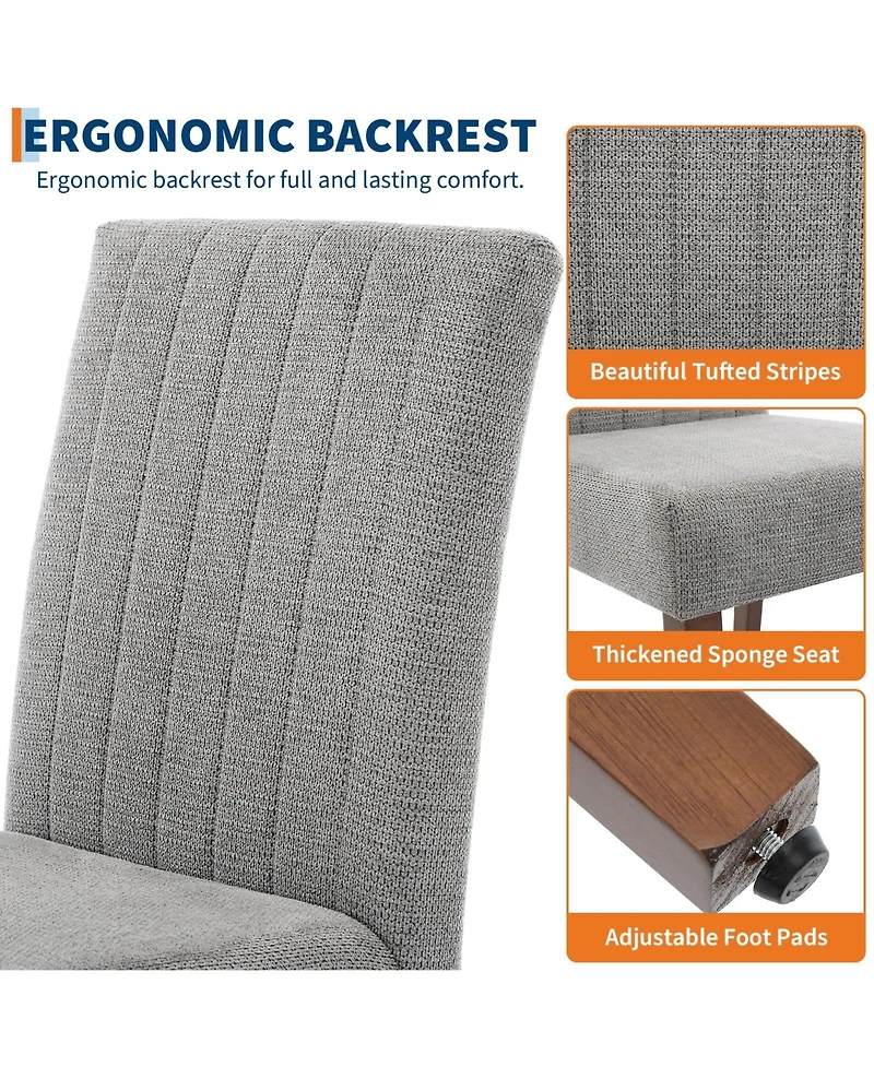 gaomon Dining Chair Set, Linen Upholstered Stripes Tufted Kitchen Chair Set with High Backrest, Fabric Dining Room Chairs with Adjustable Foot Cap