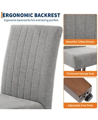 gaomon Dining Chair Set, Linen Upholstered Stripes Tufted Kitchen Chair Set with High Backrest, Fabric Dining Room Chairs with Adjustable Foot Cap