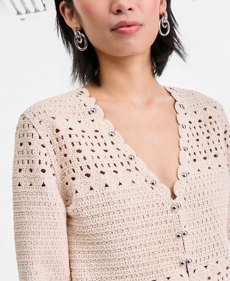 I.n.c. International Concepts Women's Studded Cotton Crochet Cardigan, Macy's Exclusive