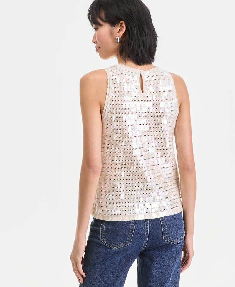 I.n.c. International Concepts Women's Sequin Crochet Cotton Tank Top, Macy's Exclusive