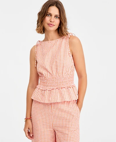 Tommy Hilfiger Women's Smocking Sleeveless Cotton Blouse