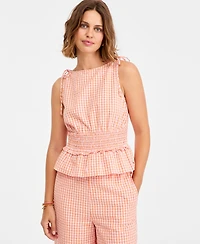 Tommy Hilfiger Women's Smocking Sleeveless Cotton Blouse