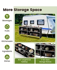 Gymax Portable Bar Table Folding Camping with Aluminum Alloy Frame 2-Tier Shelves