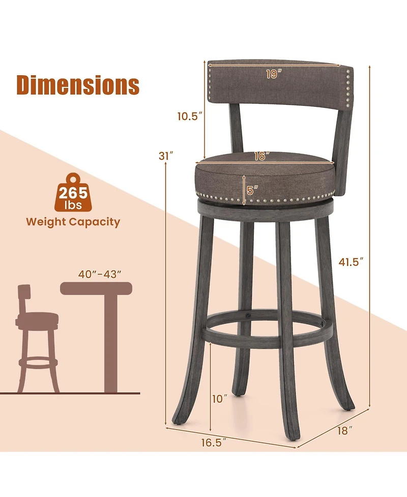 Slickblue 2 Piece Counter Height Swivel Chairs Rubber Wood Frame