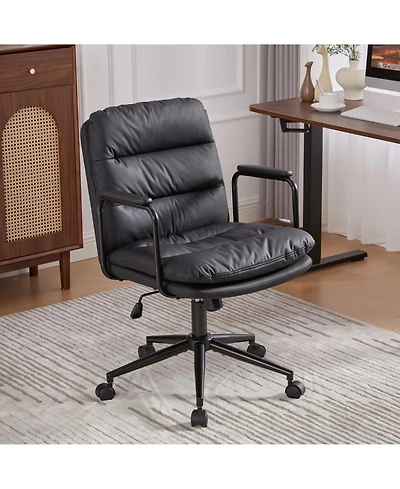 Flynama Mid Back Pu Leather Office Chair, 40degreeRecline Swivel Task Chair
