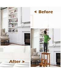 Gouun 30 in. Folding 3-Tier Rubber Wood Step Ladder with Storage Shelf Function